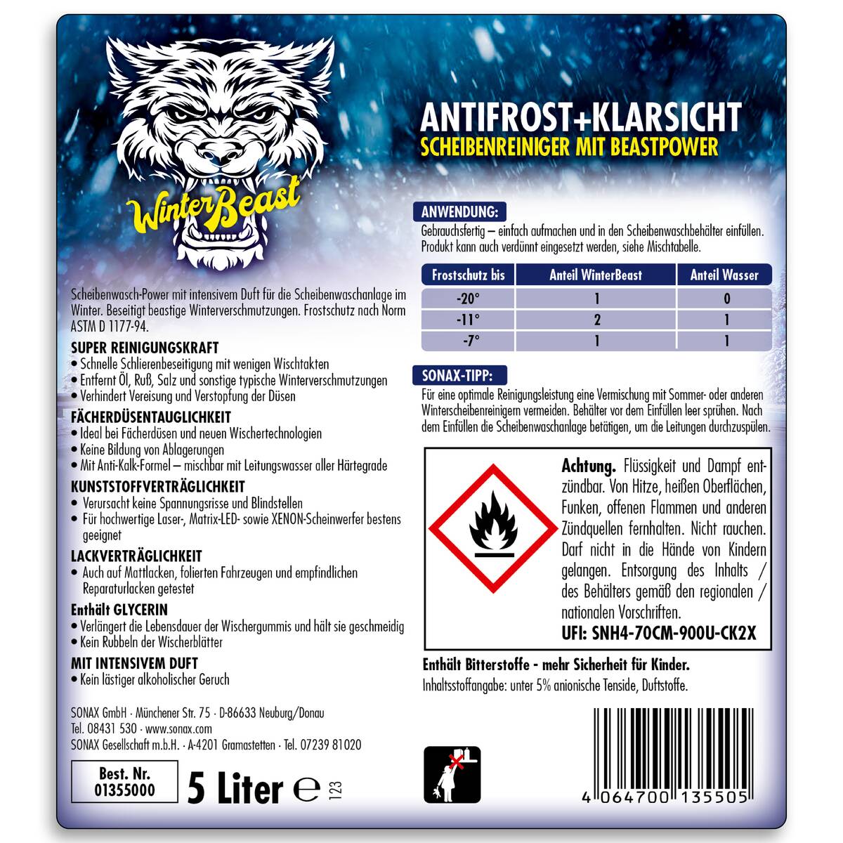 SONAX Winterbeast Antifrost + Klarsicht bis -20 °C 5L – Detailworx – Der  Profi für Autopflege