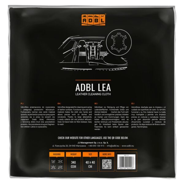 ADBL Lea Leder Reinigungstuch 340GSM 40x40